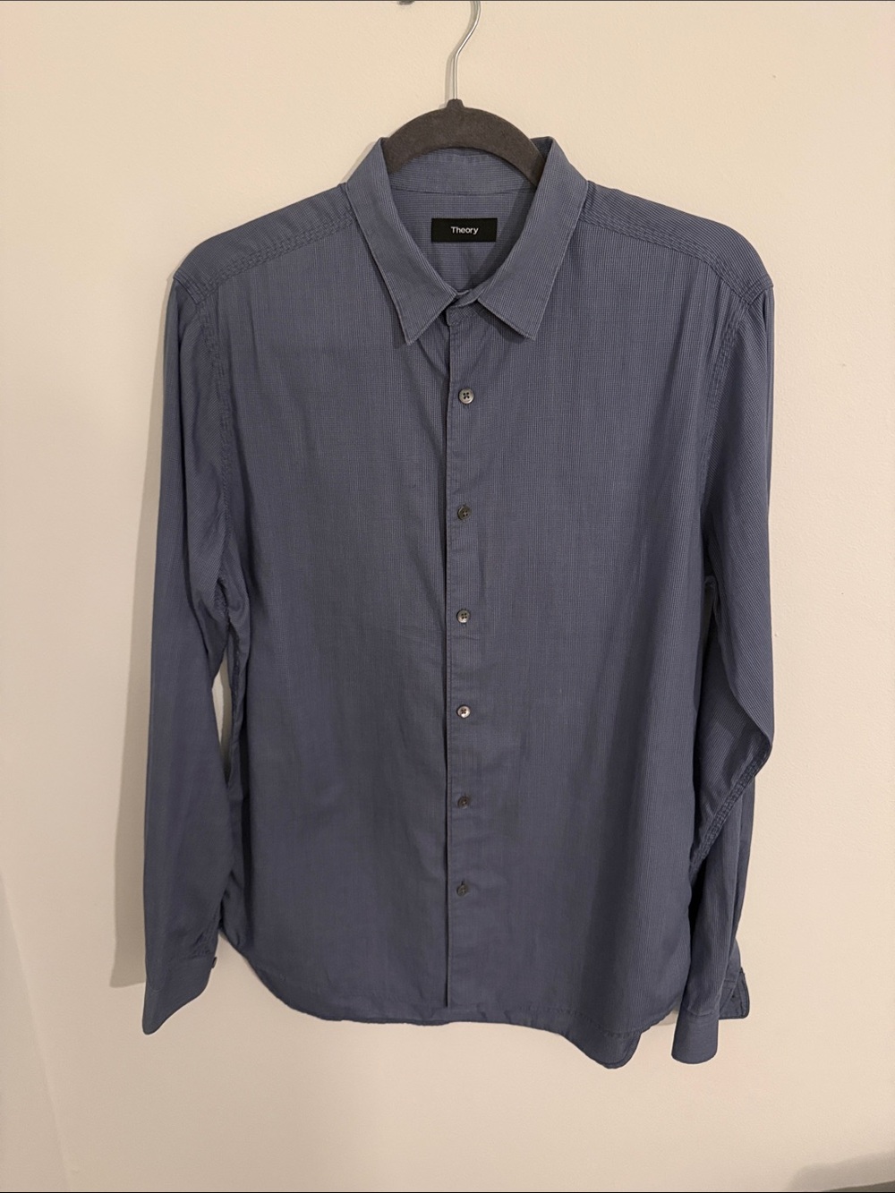 Theory Men's Slate Blue Long-Sleeve Button-Down Shirt, Sz M, 100% Cotton